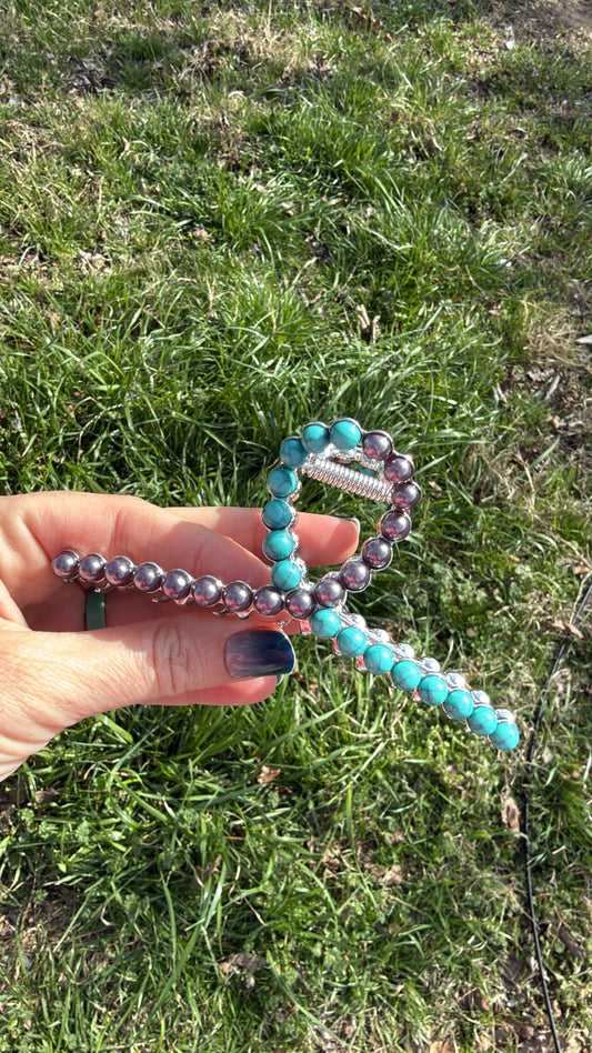 Turquoise Silver Metal Claw Clip