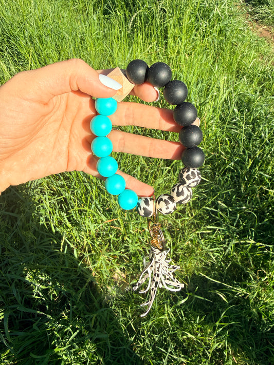 Teal and Black Leopard Keychain