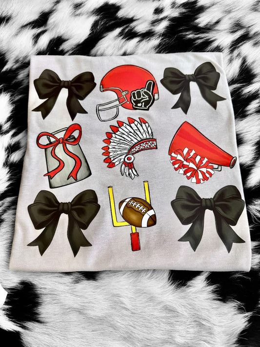 Football and Bows Redskins TEE