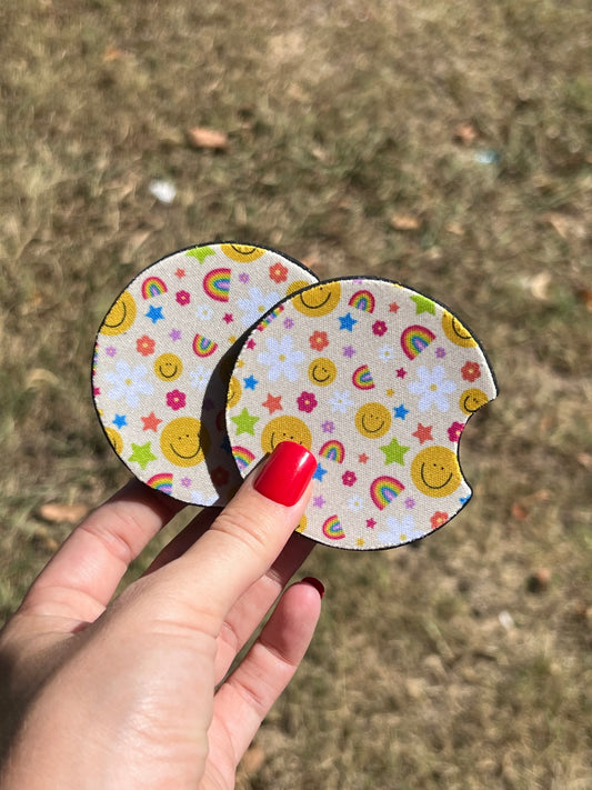 Rainbow and Smiles Car Coasters