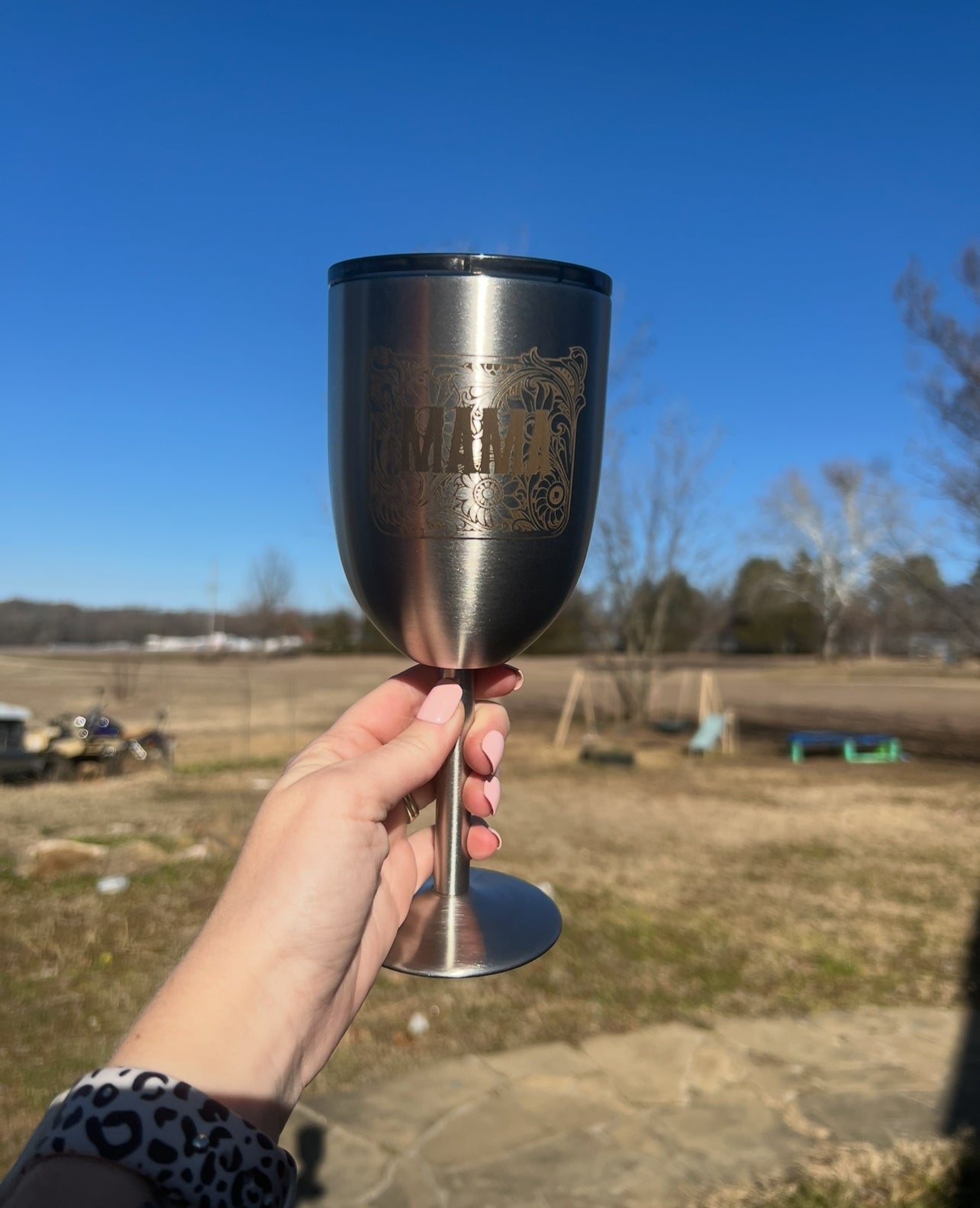 Mama Western Laser Etched Wine Glass