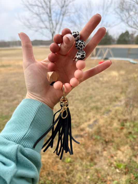 Peach, Pink, and Cow Keychain