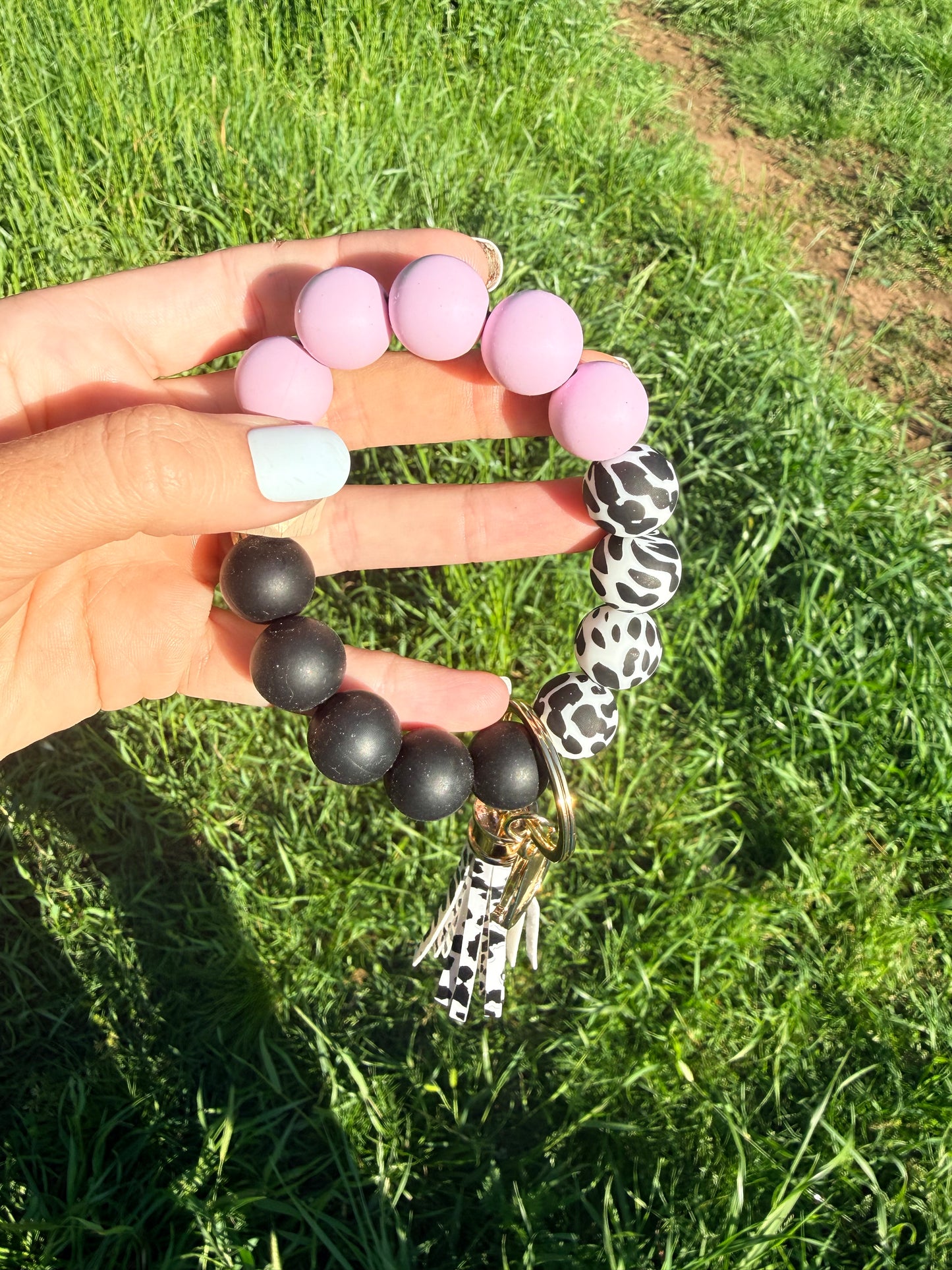 Lavender and Black Cow Keychain