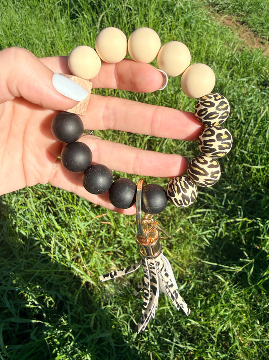 Tan and Black Leopard Keychain