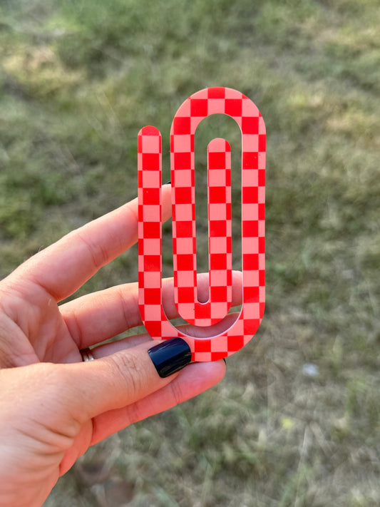 Oversized Paperclip - Orange/Red Checkered