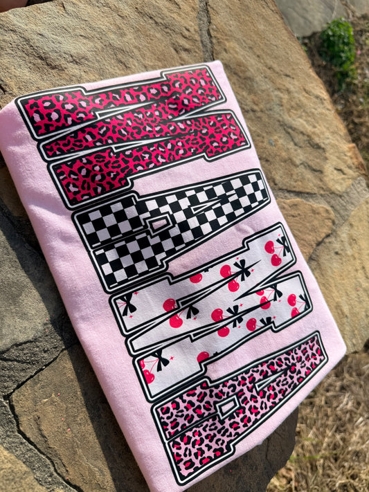 Mama with Pink Leopard and Cherries Tee