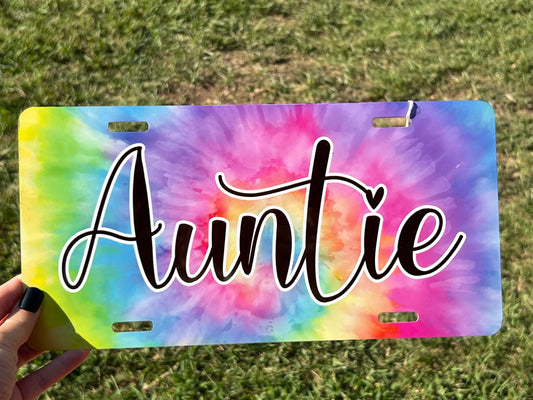 Auntie Tie Dye License Plate