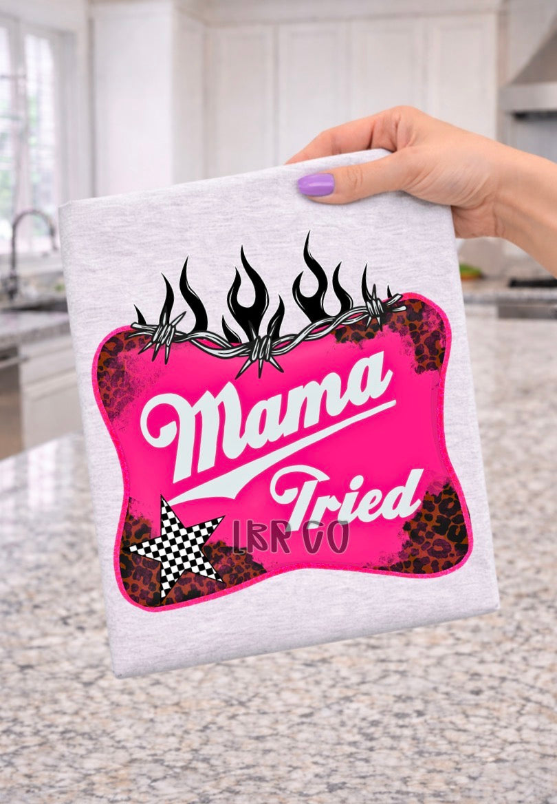 Mama Tried Tee - ash with pink
