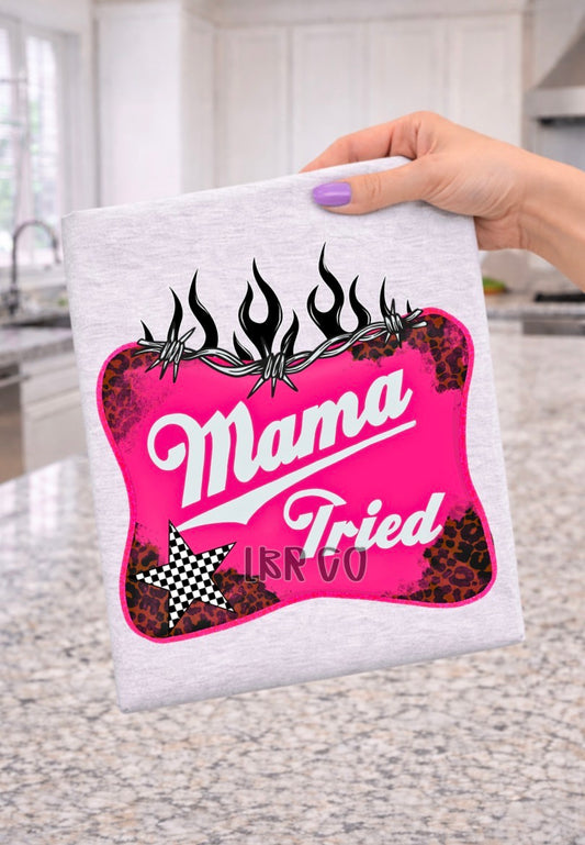Mama Tried Tee - ash with pink