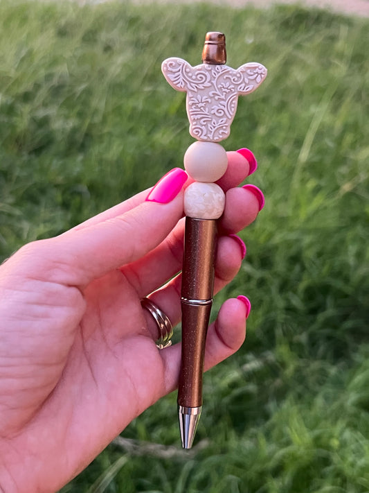 Beaded Pen - Ollie the Cow (Gold)