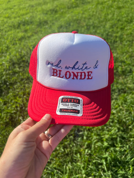 Red, White, & Blonde Embroidered Hat