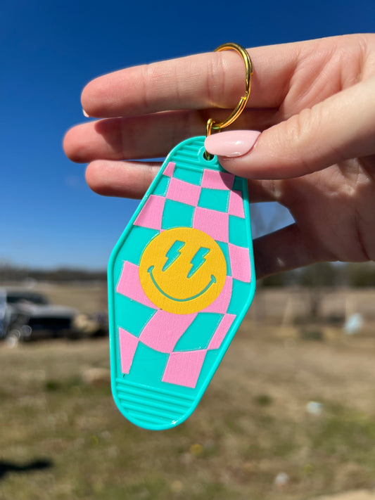 Pink Checkered with a Smile Motel Keychain