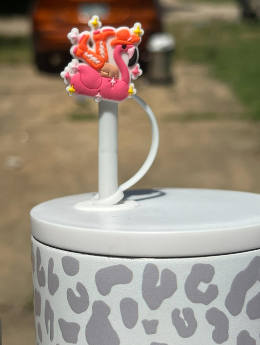 Straw Topper - Cowboy Flamingo