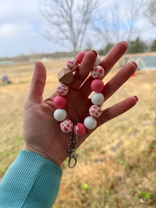 Pink, White, and Cow Keychain