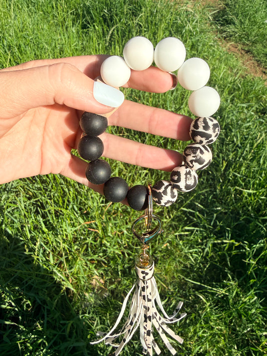 Black and White Leopard Keychain