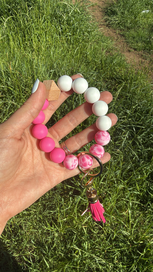 Pink and White Tie Dye Keychains
