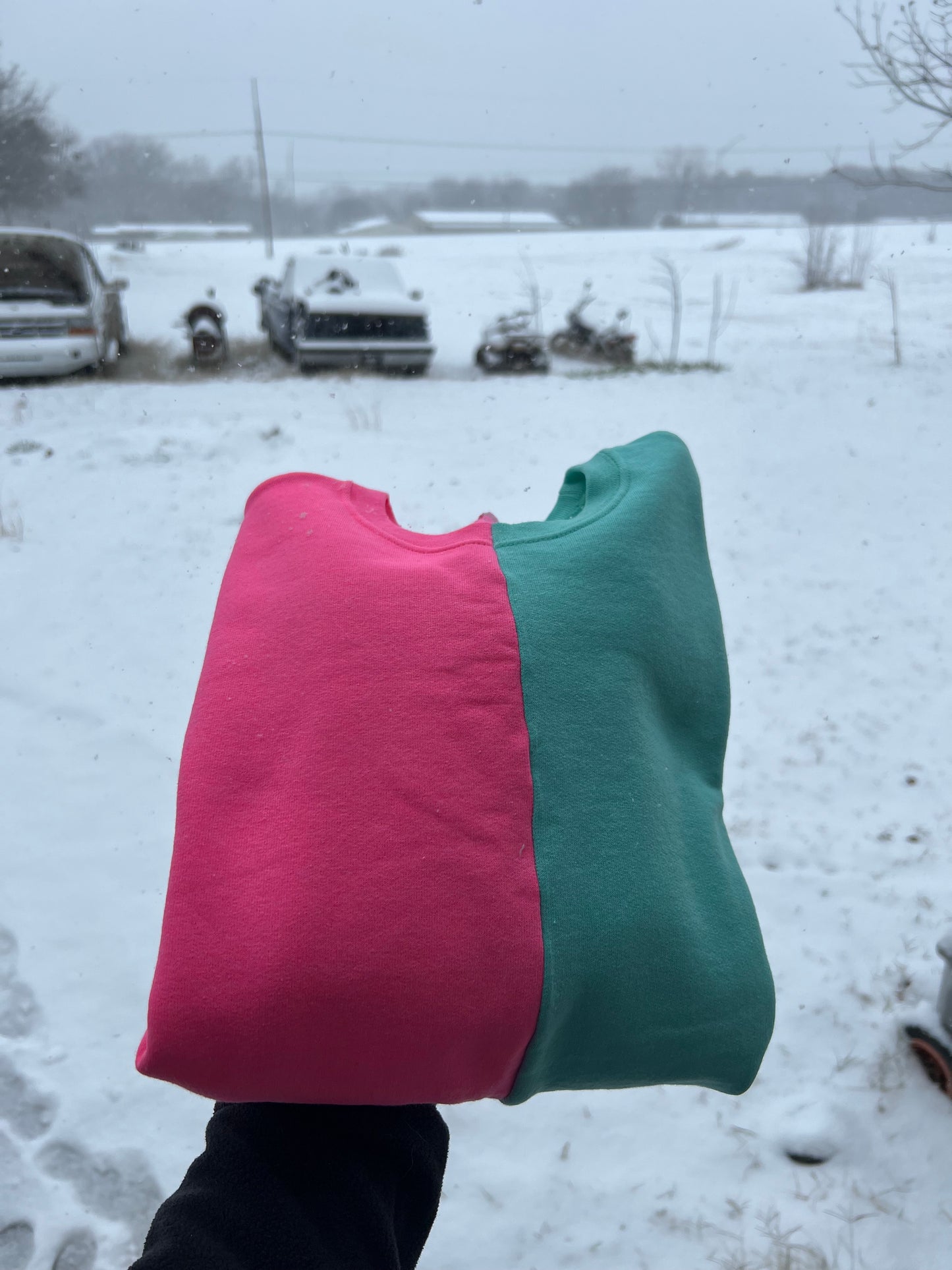 Hot Pink and Mint Split Colored Sweatshirt