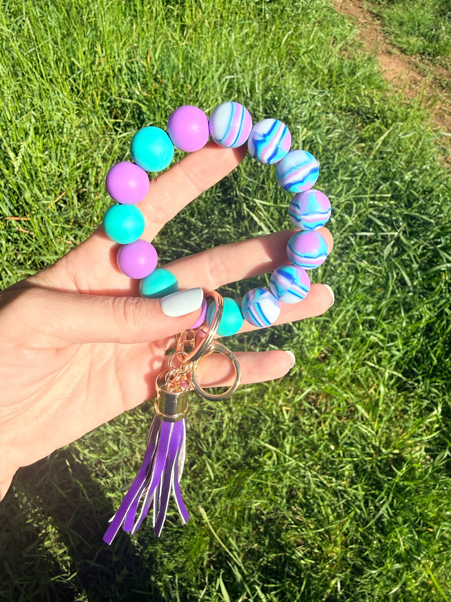 Mint and Light Purple Swirls Keychain