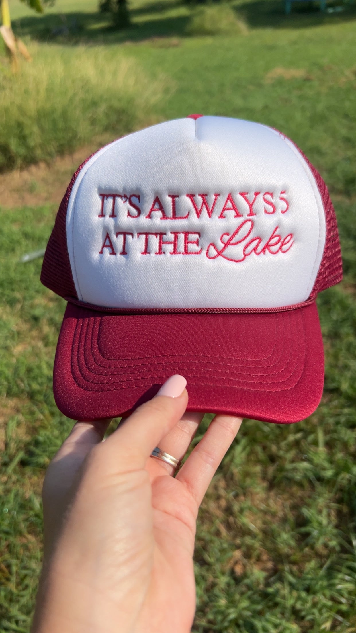 It’s Always 5 Embroidered Trucker Foam — Maroon and White