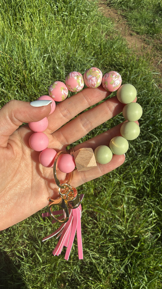 Pink and Green with Florals Keychains