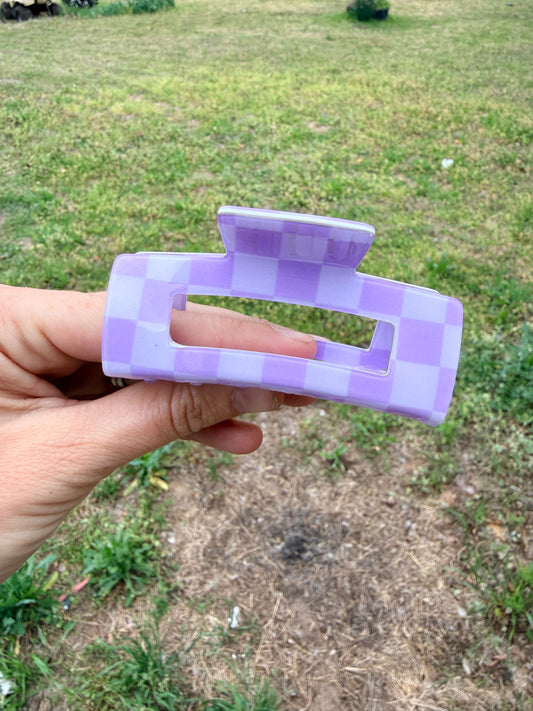 Purple Checkered Claw Clip