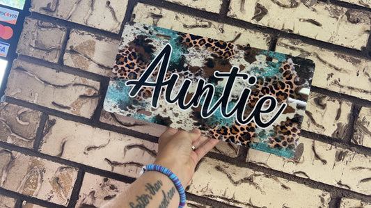 Auntie Cow Print License Plate