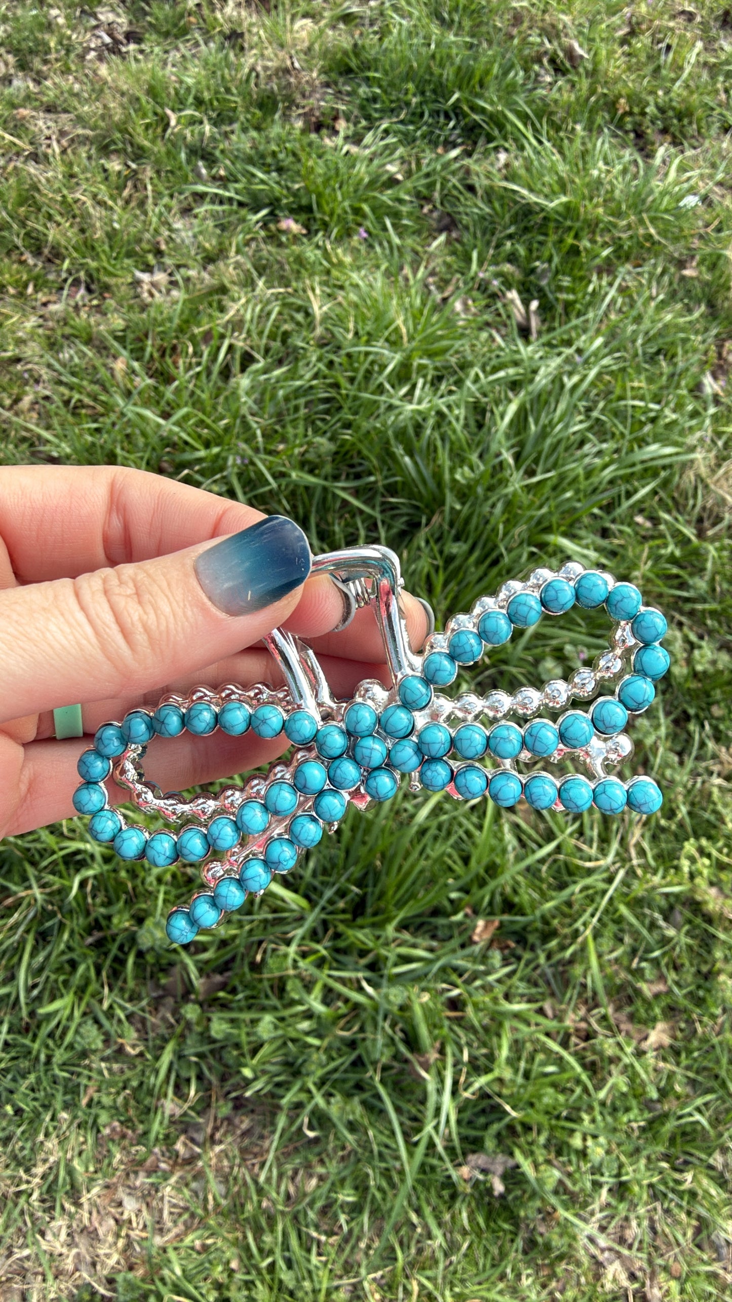 Turquoise Bow Metal Claw Clip