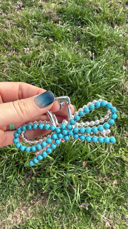 Turquoise Bow Metal Claw Clip