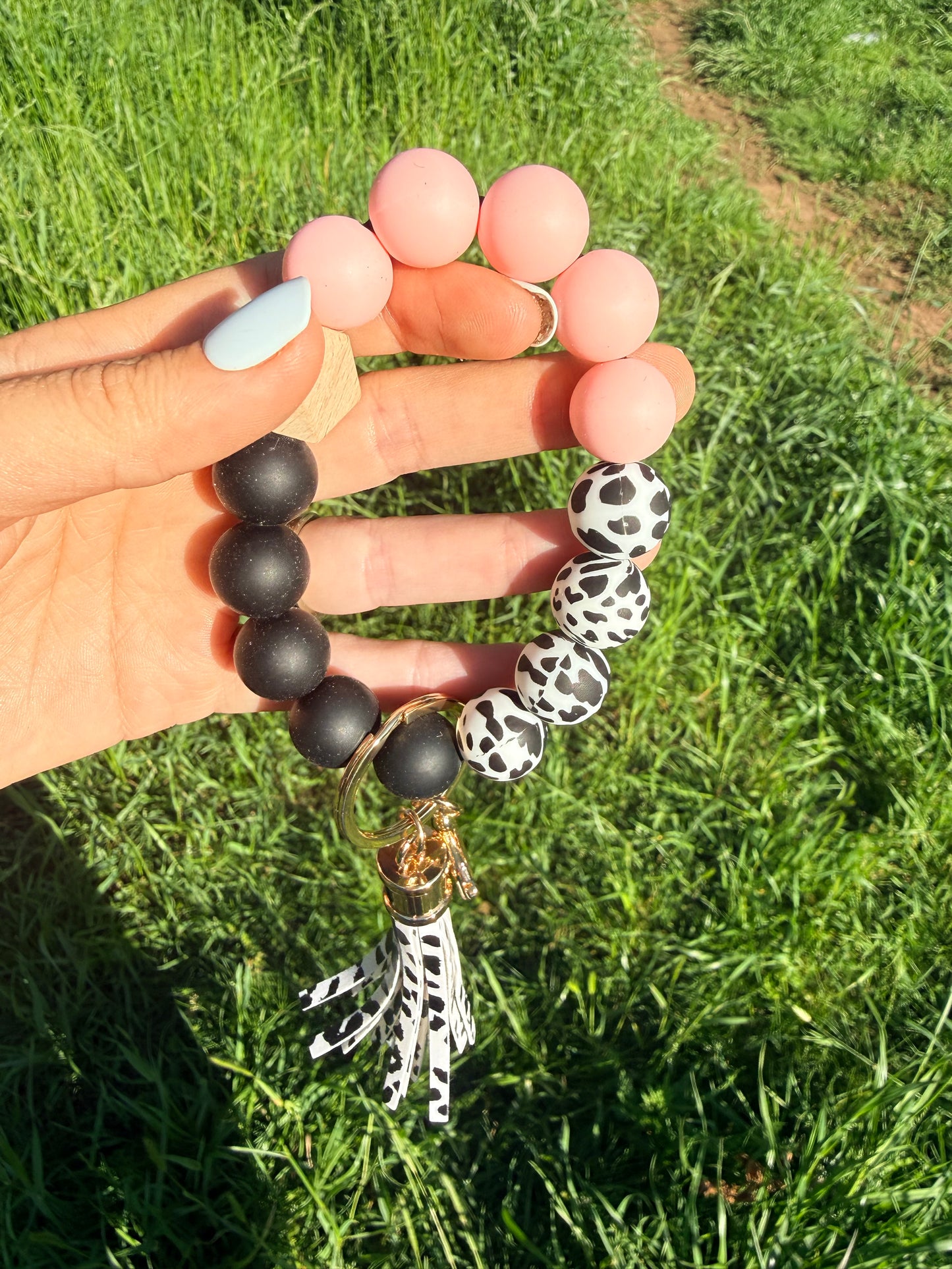 Pink, Black, and Cow Keychain