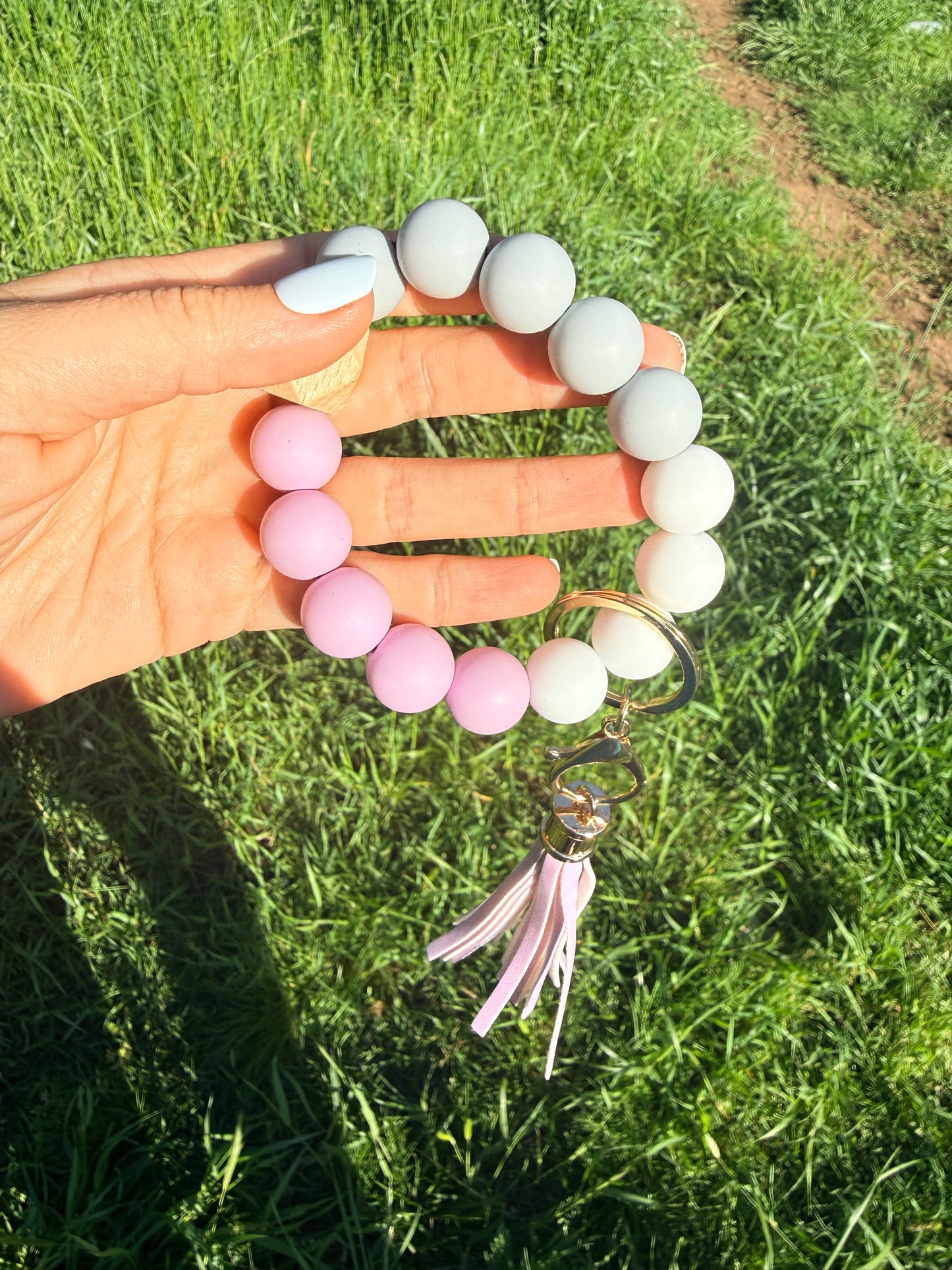 Lavender, Gray, and White Keychain