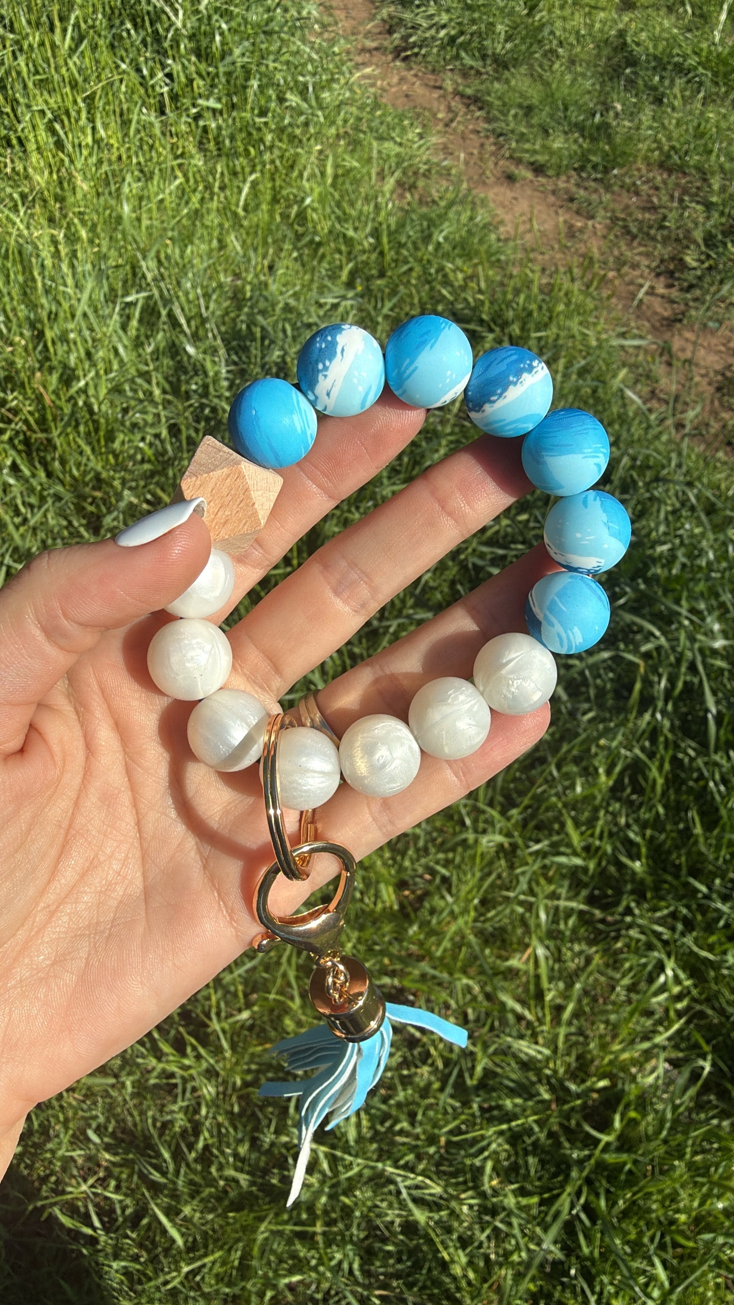 Blue and White Tie Dye Keychains