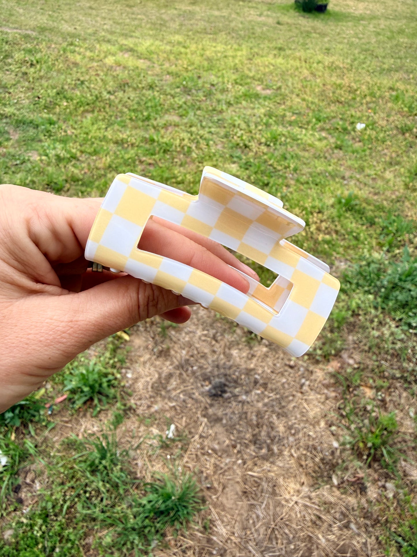 Yellow Checkered Claw Clip
