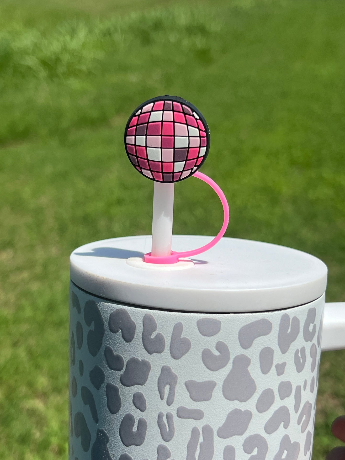 Straw Topper - Disco Ball with Pink