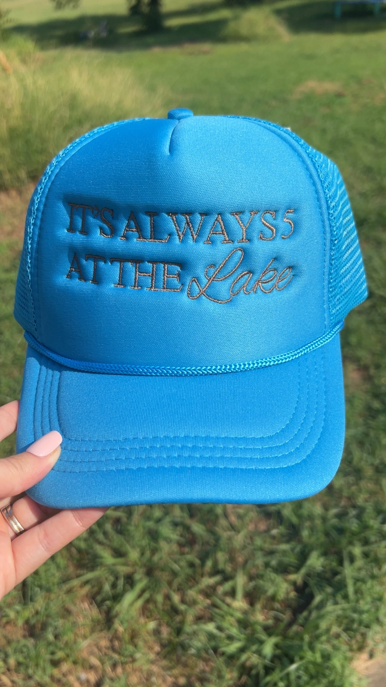 It’s Always 5 Embroidered Trucker Foam — Blue and Gray