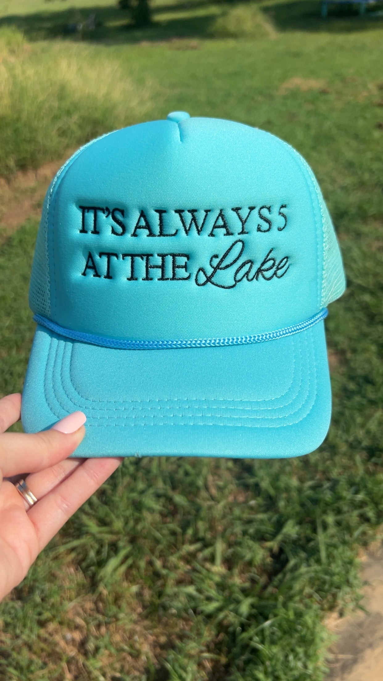 It’s Always 5 Embroidered Trucker Foam — Teal and Black