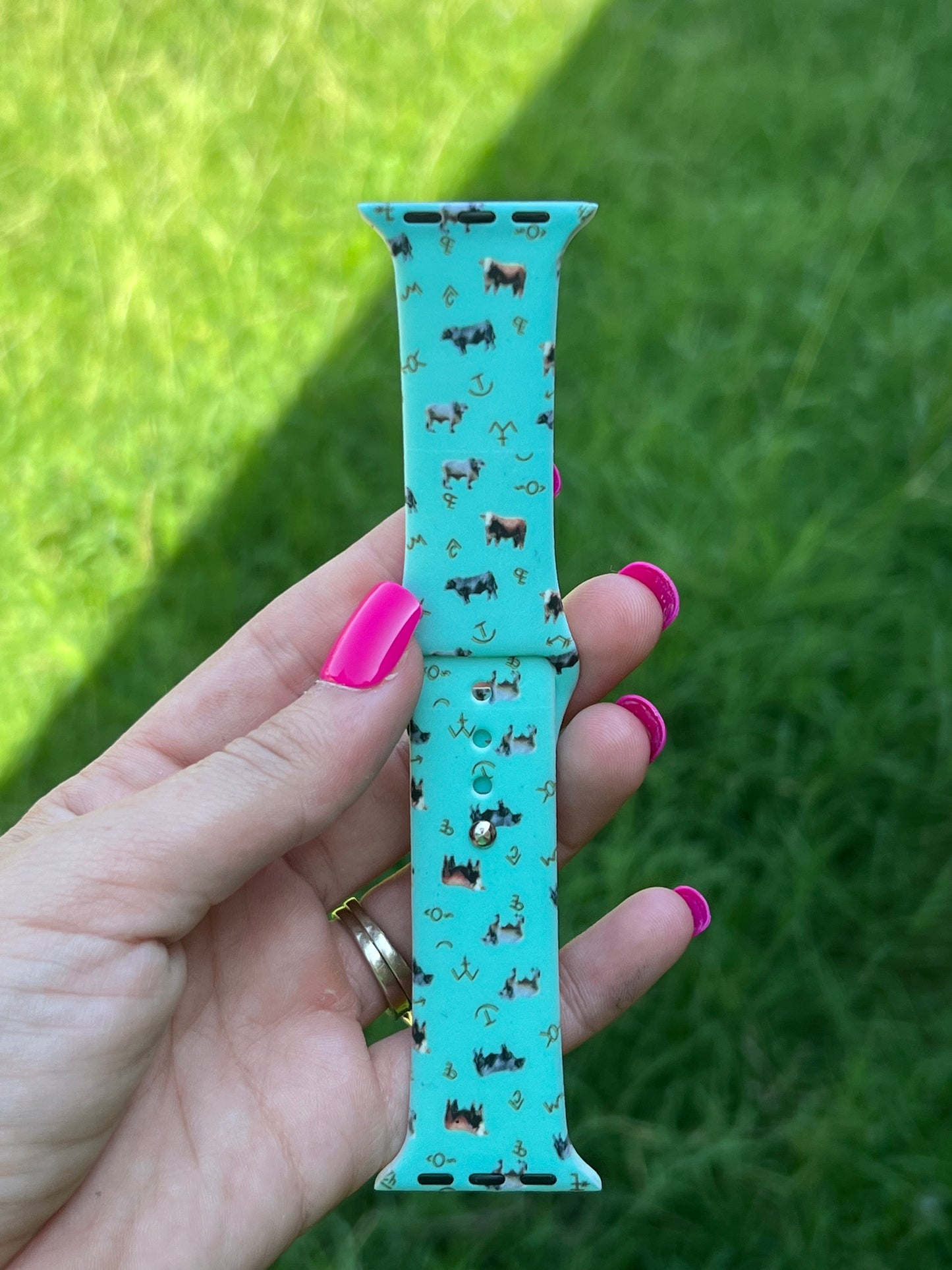 Teal Cow with Branding Watch Band