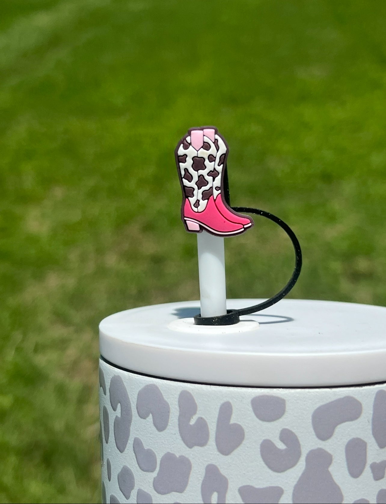 Straw Topper - Pink/Brown Cowboy Boot