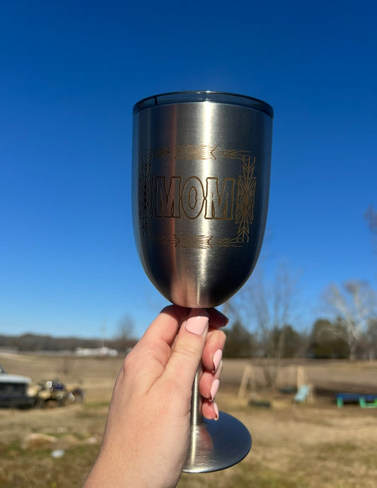 Mom Laster Etched Wine Glass