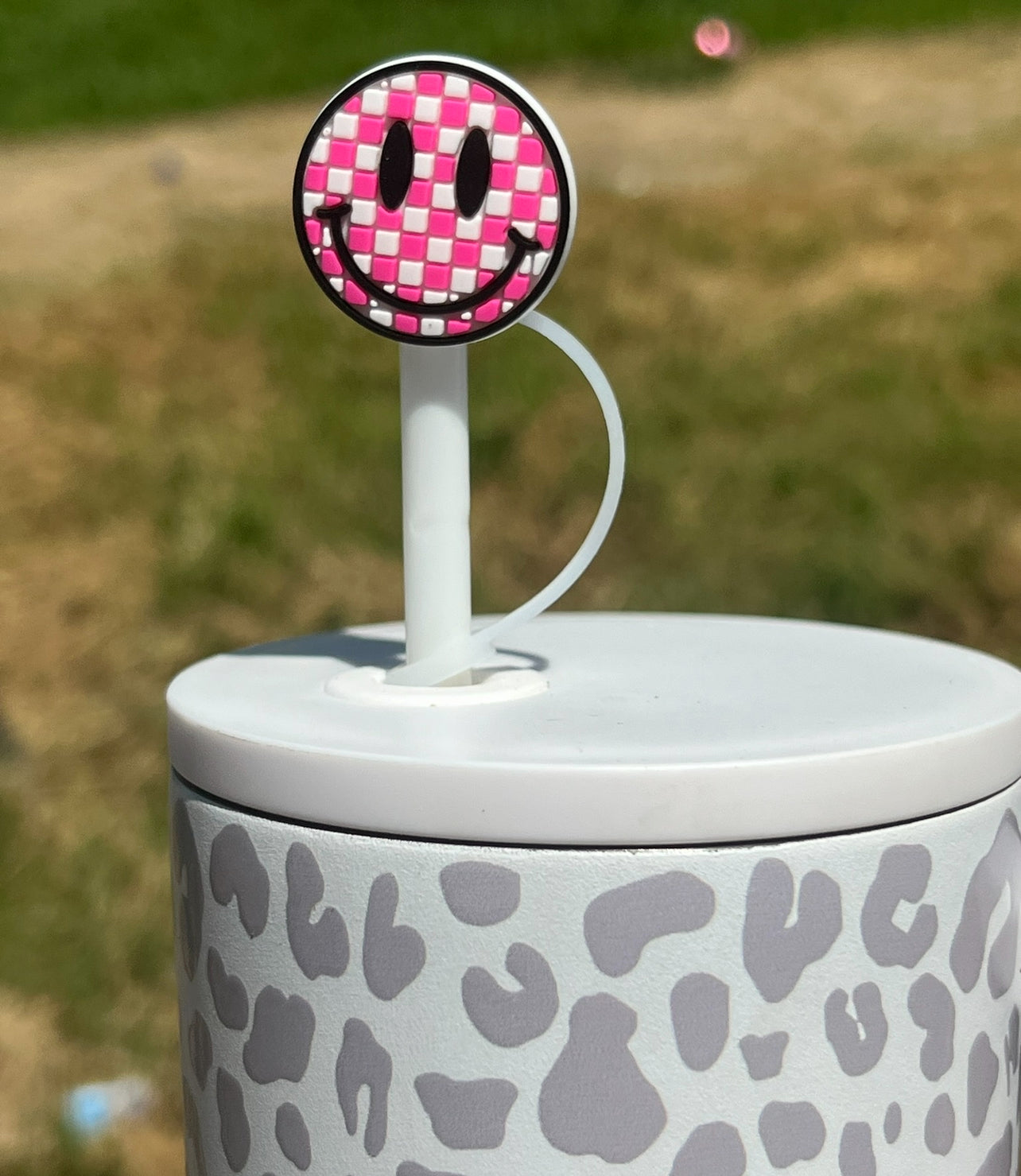 Straw Topper - Pink Checkered
