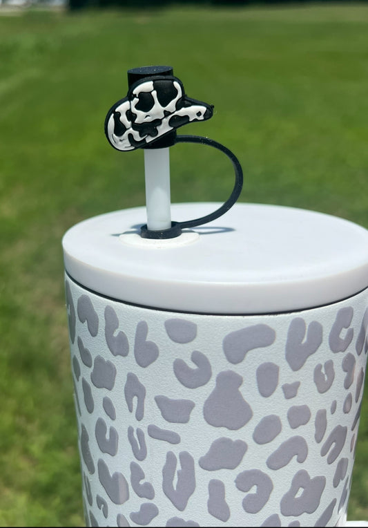 Straw Topper - Cowboy Hat with Cow Print