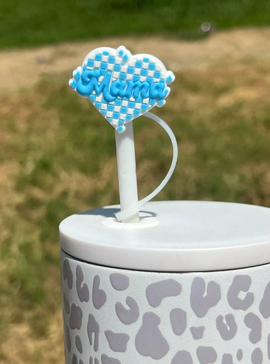 Straw Topper - Blue Mama Heart