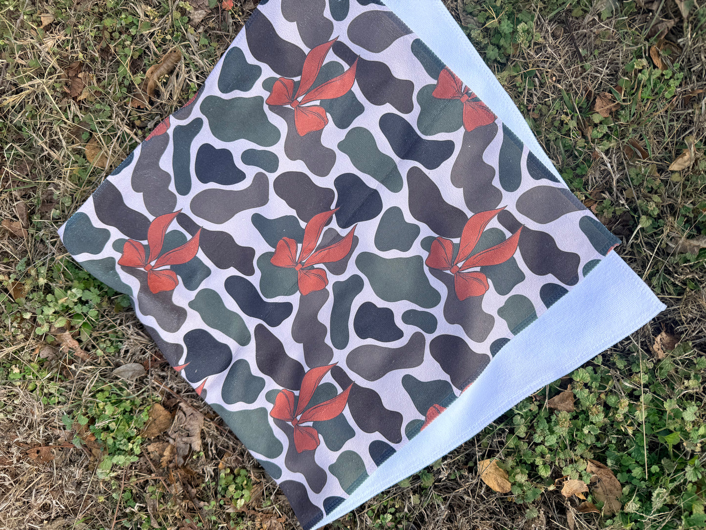 Dish Towel - Camo with Bows