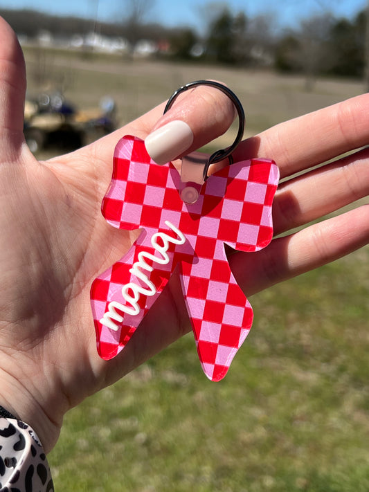 Pink/Red Checkered Mama Keychain