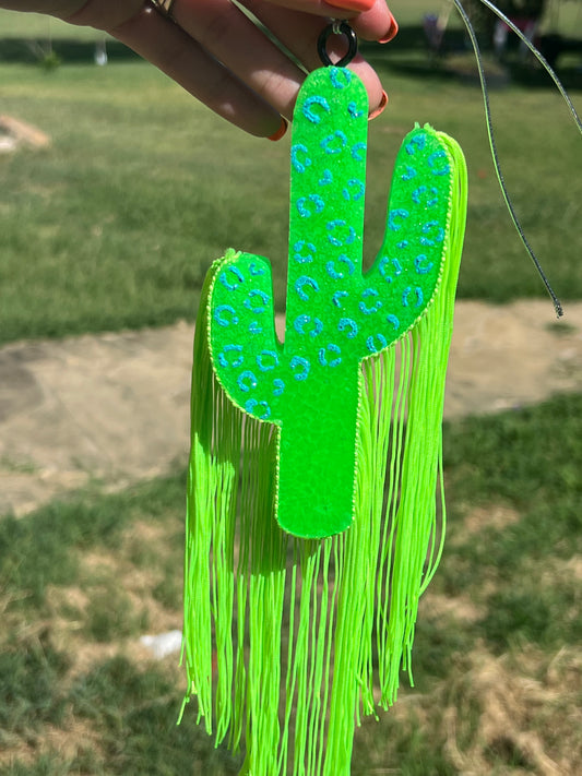 Green Cactus with Green Fringe Freshie