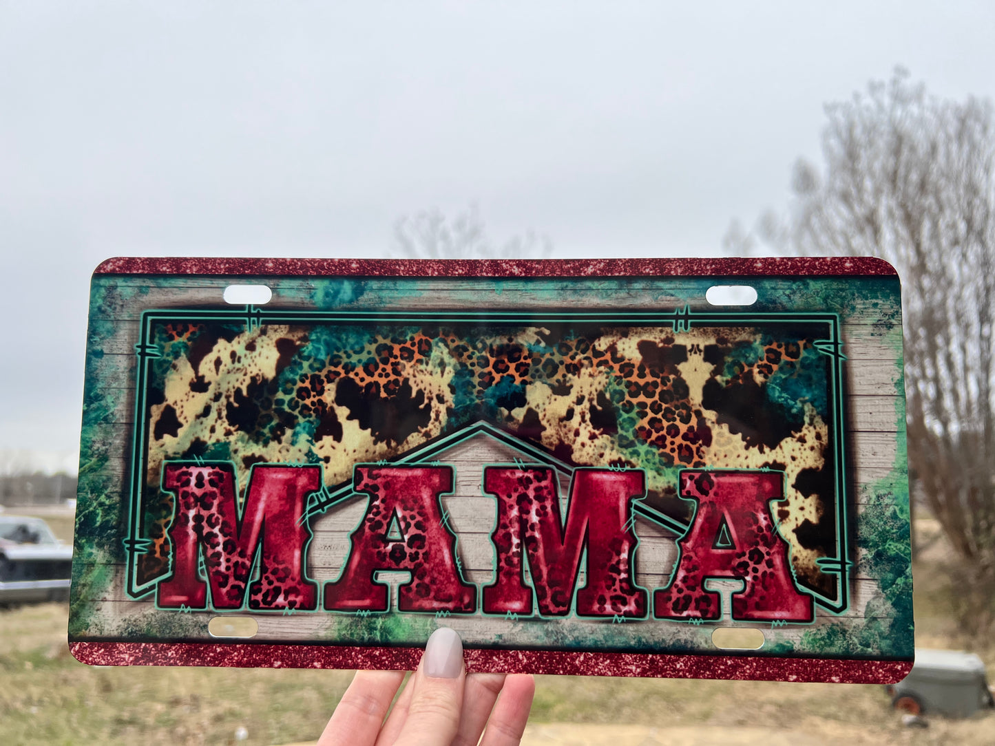 Cow and Pink Mama License Plates