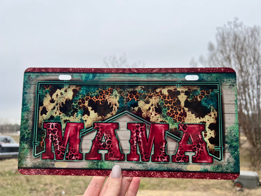 Cow and Pink Mama License Plates