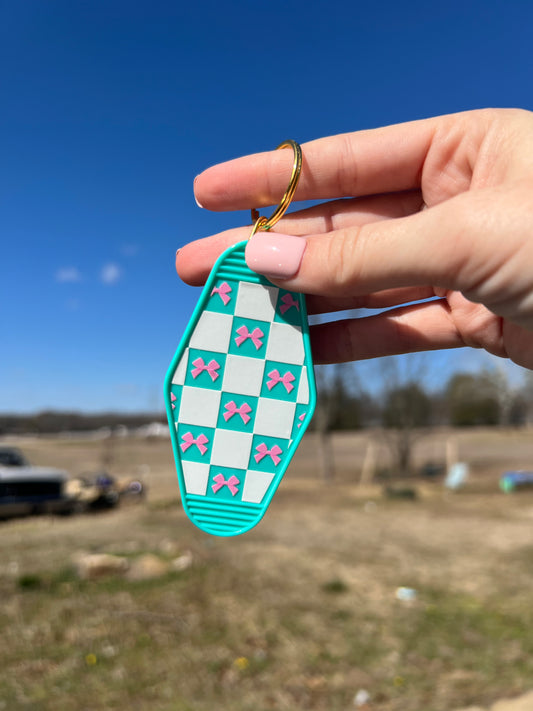 Checkered and Bows Motel Keychain